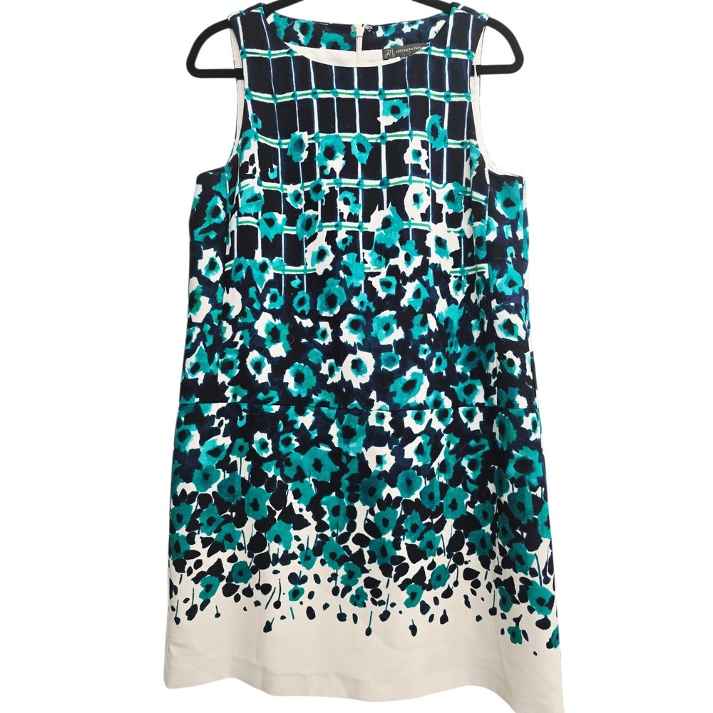 Adrianna‎ Papell Blue Teal Floral Shift Dress 10 Career Wedding Guest Preppy - Picture 4 of 9